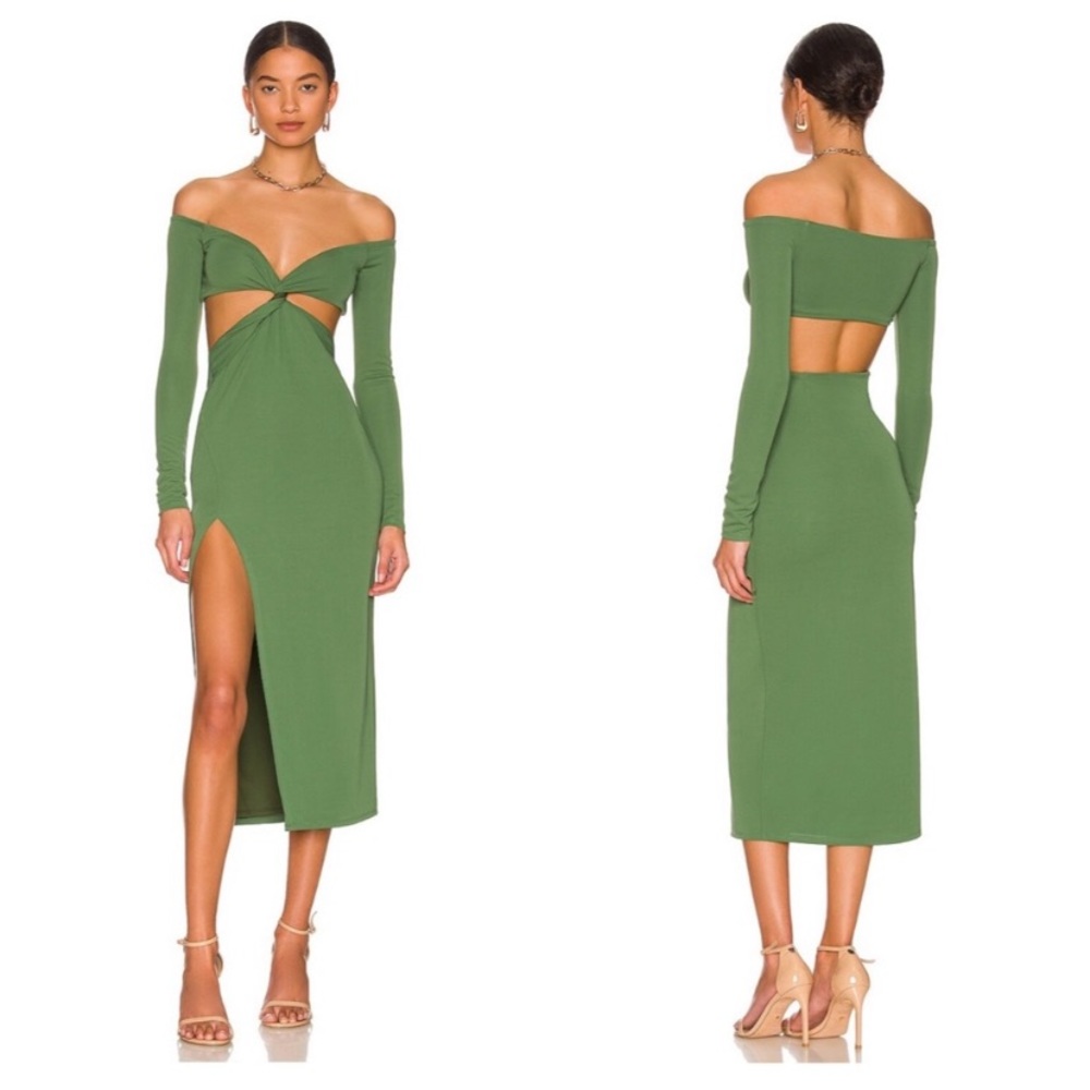 Revolve Camila Coelho Maeve Midi Dress in Basil Green